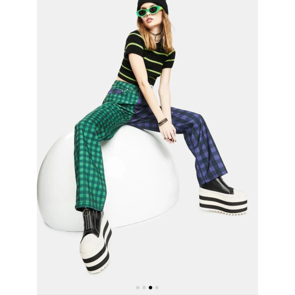 Women's RAGGED Priest JEANS Split Plaid Green Purple Jeans Size 24